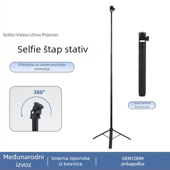 Stativ za DSLR/Mirrorless kamera — prijenosan i sklopiv, aluminij-ABS, 3 sekcije, nosivost 2 kg, težina 200 g