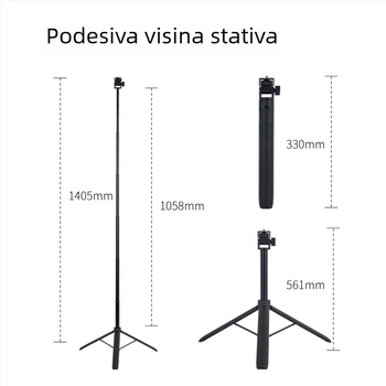 Stativ za DSLR/Mirrorless kamera — prijenosan i sklopiv, aluminij-ABS, 3 sekcije, nosivost 2 kg, težina 200 g