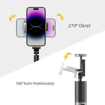 Selfie štapić s tripodom za pametni telefon, legura, 8 segmenata, Bluetooth daljinski upravljač, anti-shake, za live streaming