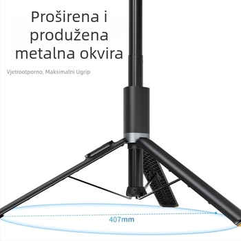 Selfie štapić s tripodom za pametni telefon, legura, 8 segmenata, Bluetooth daljinski upravljač, anti-shake, za live streaming
