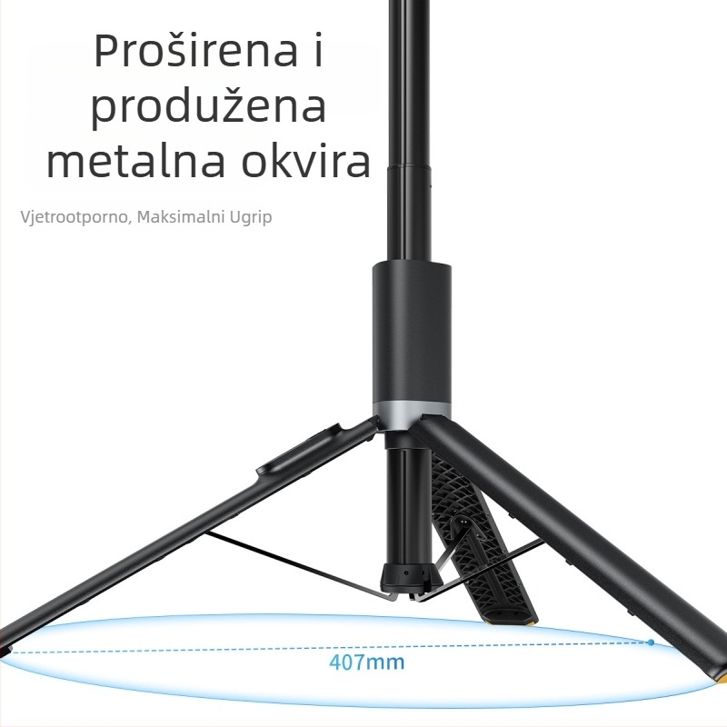 Selfie štapić s tripodom za pametni telefon, legura, 8 segmenata, Bluetooth daljinski upravljač, anti-shake, za live streaming