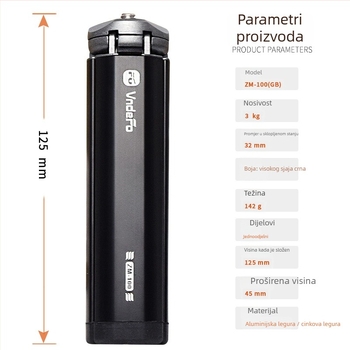 Stativ za stolni mobitel za livestream – aluminijsko-cinkova legura, dizajn s 1 čvorom, nosivost pod 2 kg, težina 0,142 kg, model ZM-100(GB)