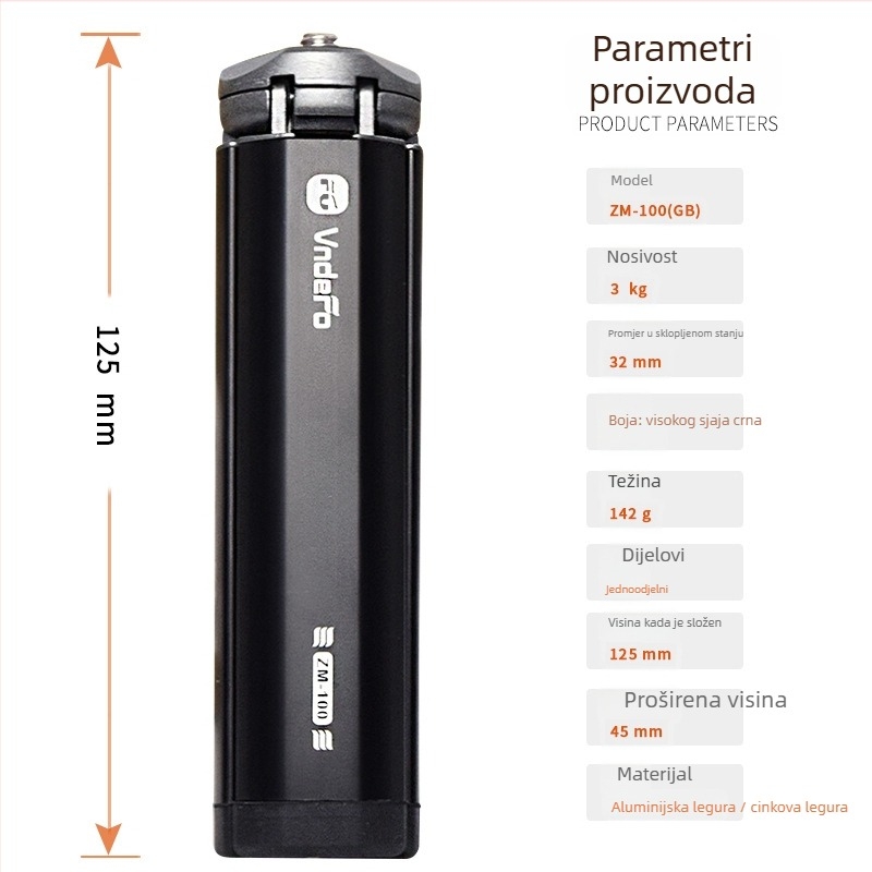 Stativ za stolni mobitel za livestream – aluminijsko-cinkova legura, dizajn s 1 čvorom, nosivost pod 2 kg, težina 0,142 kg, model ZM-100(GB)