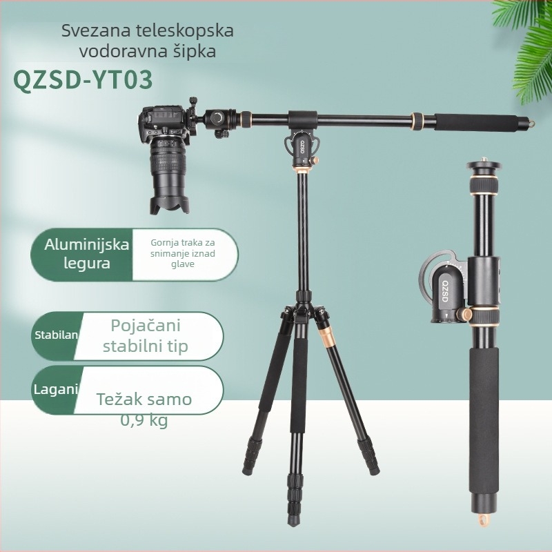 Light Age QZSD-YT03 integrirani aluminijski stativ s produžnim štapom za DSLR, snimanje videa i mobilnu fotografiju, 3 sekcije, nosivost 2–5 kg