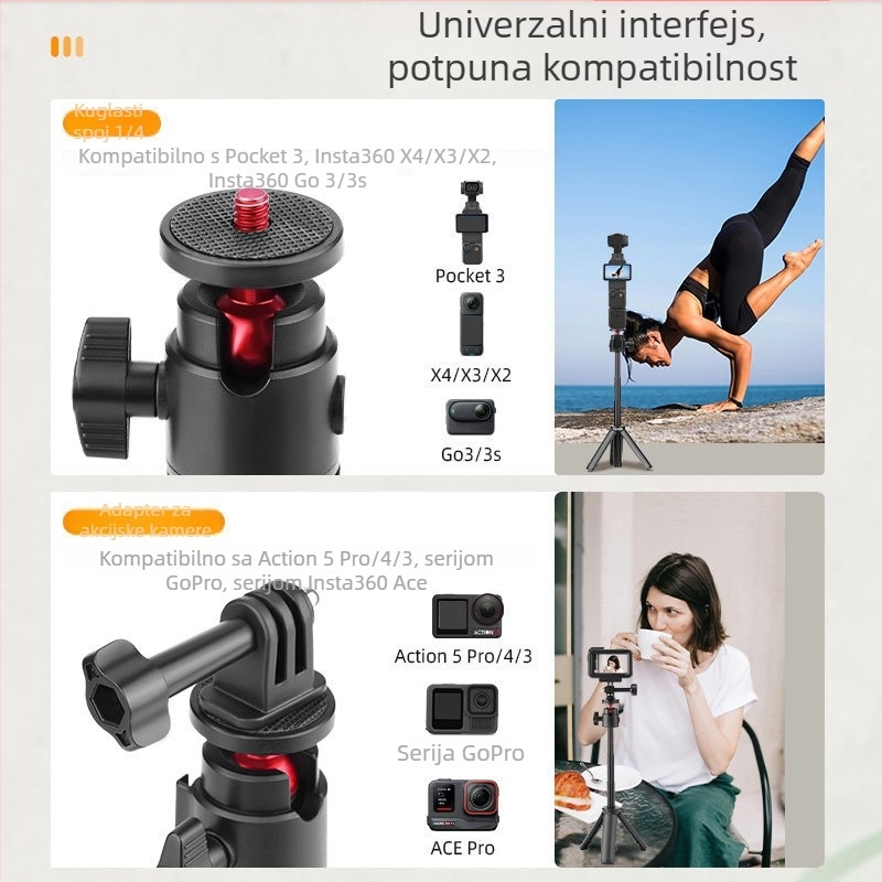 Flymile stativ za DJI Action 5 Pro — držač produžnog štapa, Pocket 3 teleskopijski stativ, 102.7 g