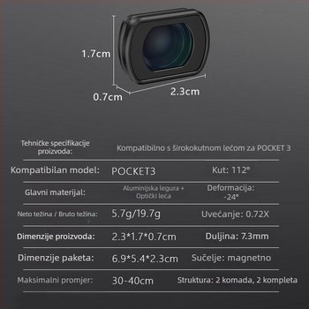 Osmo Pocket 3 magnetni ND/CPL/UV filter set sa širokokutnim objektivom - aluminijsko tijelo + optičko staklo, 7 g