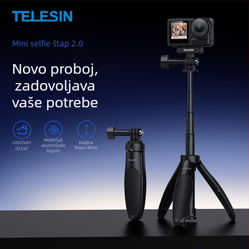 TELESIN Mini Selfie Šipka 2.0, Univerzalno, aluminijska legura i plastika, stativ