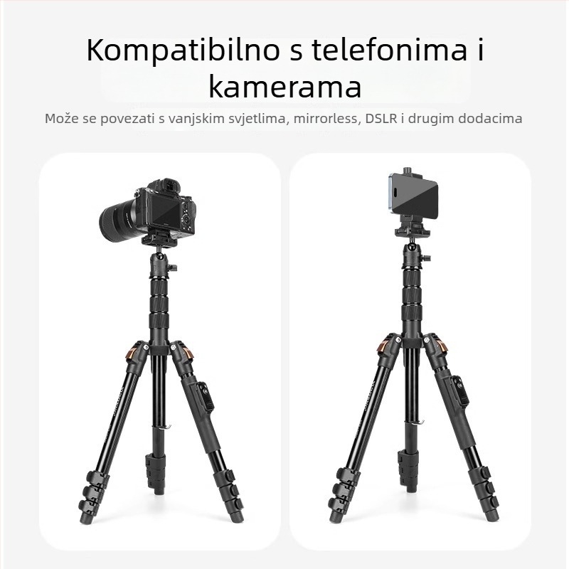 Yunteng 180 stativ s kugličnom glavom, aluminijska legura, 4 sekcije, nosivost 3 kg, kompatibilan sa Sony ZV-1 i ZV-E10