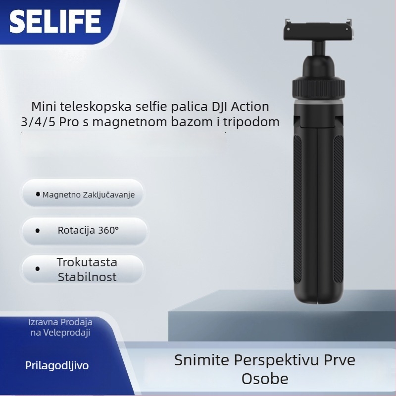 SELIFE magnetski mini teleskop selfie štap za DJI Action kameru - 5 odjeljaka, aluminijska legura + plast, magnet, nosivost 500 g, težina 114 g