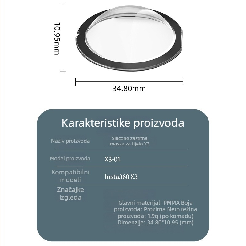 X3-01 PMMA zaštitno staklo objektiva za Insta360 X2/X3, otporno na ogrebotine