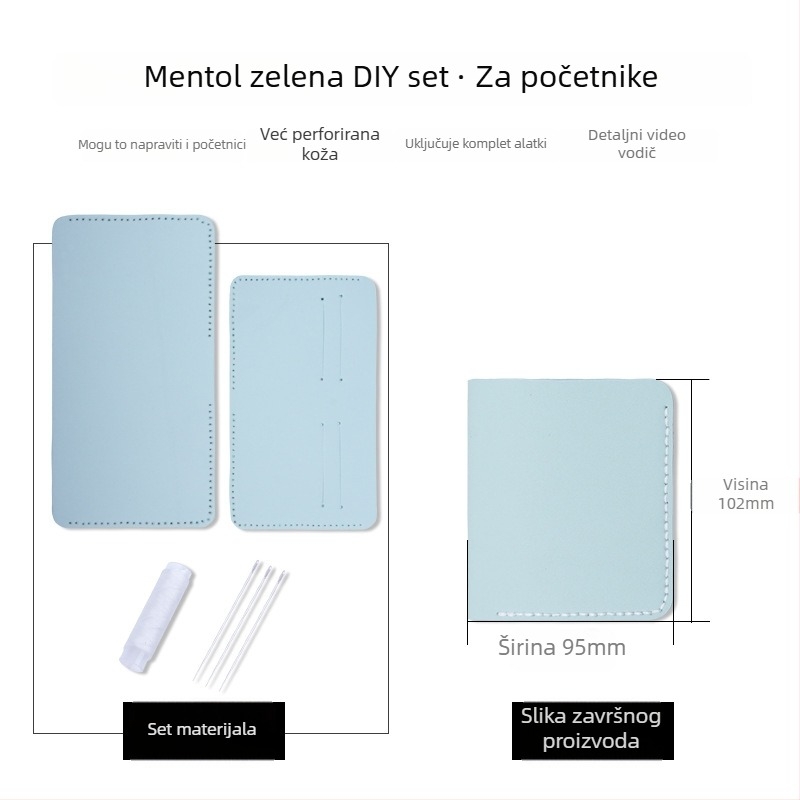 DIY set kožnog novčanika – prirodna kravlja koža, dvostruka debljina, 1 preklop, bez podstave, jednobojni, gradski minimalistički stil
