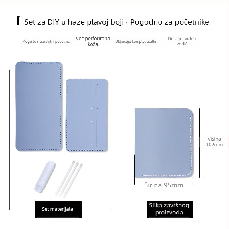 DIY set kožnog novčanika – prirodna kravlja koža, dvostruka debljina, 1 preklop, bez podstave, jednobojni, gradski minimalistički stil
