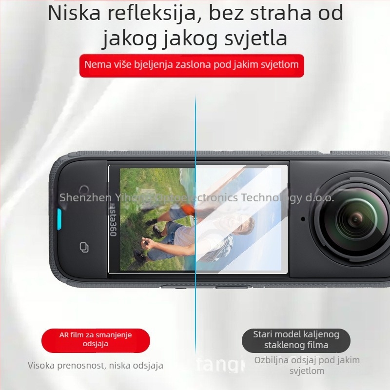 AR anti-refleksijski zaštitni film za Insta360 X5/X4 akcijsku kameru — visoka jasnoća, smanjenje odsjaja, anti-refleks, prilagodljiv logotip