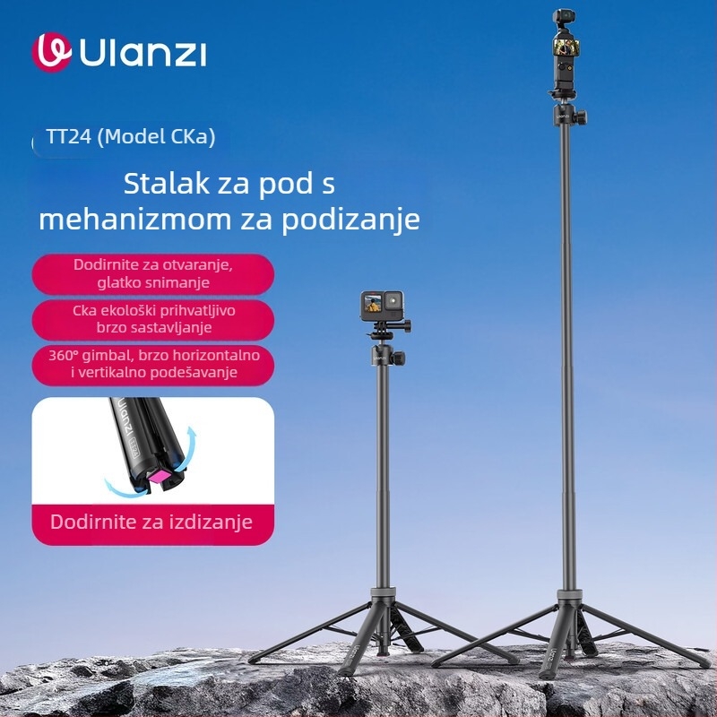 Ulanzi TT24 selfie štap s izbačujućim dizajnom i pločom za brzo oslobađanje, aluminijski stativ za DSLR/Mirrorless/Gimbal/kamere