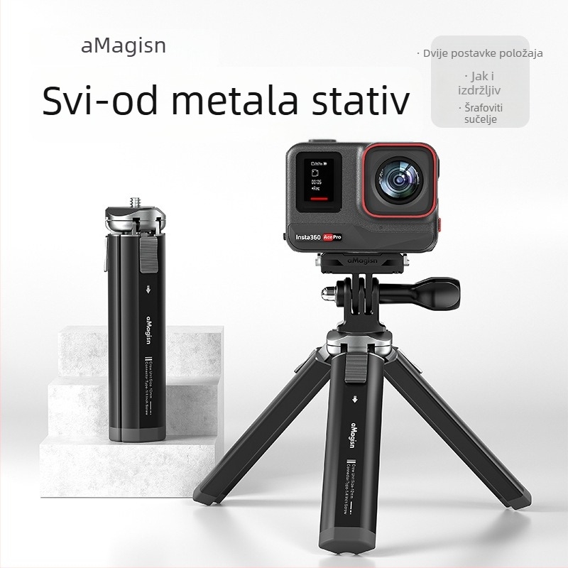 Metalni stolni stativ za akcijske kamere i DSLR — aluminijska legura, AM11, kompatibilan s akcijskim kamerama, DSLR i pametnim telefonima
