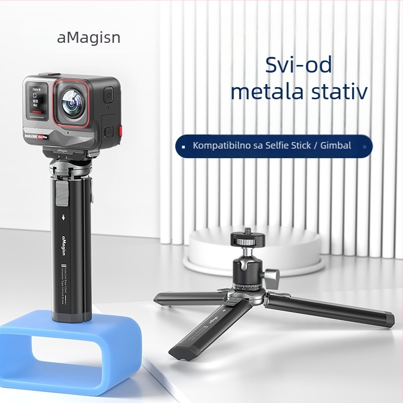 Metalni stolni stativ za akcijske kamere i DSLR — aluminijska legura, AM11, kompatibilan s akcijskim kamerama, DSLR i pametnim telefonima