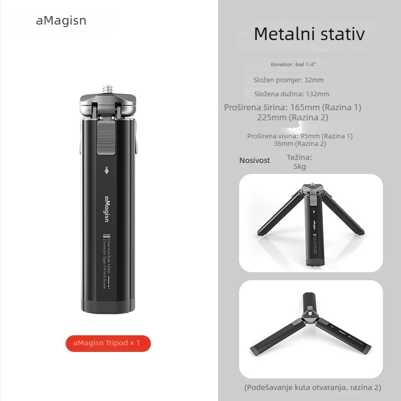 Metalni stolni stativ za akcijske kamere i DSLR — aluminijska legura, AM11, kompatibilan s akcijskim kamerama, DSLR i pametnim telefonima