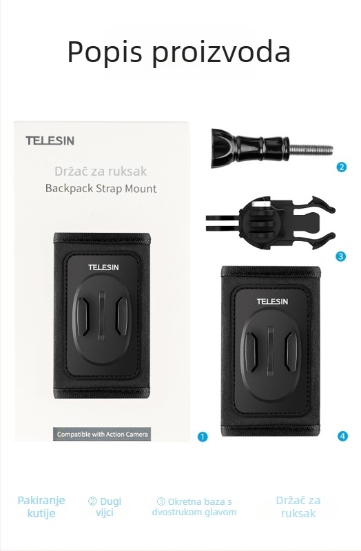 TELESIN nosač za akcijsku kameru: 360° rotacija, prilagodljiv kut, dvostruko brzo oslobađanje, kompatibilan s GoPro/DJI Action4