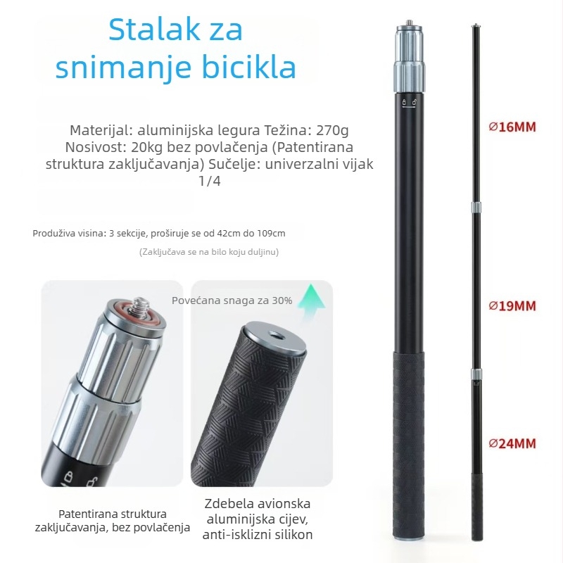 Paisd Univerzalni aluminijski držač za motocikl s zaštitnim selfi štapom, kompatibilan s Osmo360 kamerom