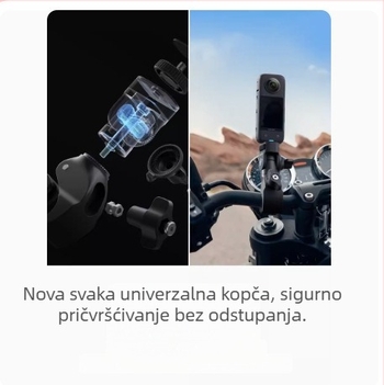 Set dodatne opreme za motocikl Insta360 Shadow Stone za One X2, One X3, One RS, Go 3, Go 2 i druge akcijske kamere — metalna konstrukcija; uključuje snažan stezaljku i fleksibilnu ljepilnu bazu