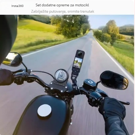Set dodatne opreme za motocikl Insta360 Shadow Stone za One X2, One X3, One RS, Go 3, Go 2 i druge akcijske kamere — metalna konstrukcija; uključuje snažan stezaljku i fleksibilnu ljepilnu bazu