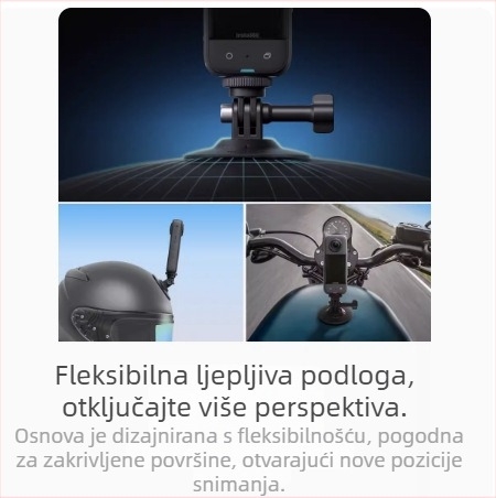 Set dodatne opreme za motocikl Insta360 Shadow Stone za One X2, One X3, One RS, Go 3, Go 2 i druge akcijske kamere — metalna konstrukcija; uključuje snažan stezaljku i fleksibilnu ljepilnu bazu