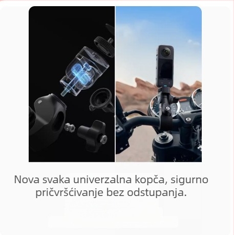 Set dodatne opreme za motocikl Insta360 Shadow Stone za One X2, One X3, One RS, Go 3, Go 2 i druge akcijske kamere — metalna konstrukcija; uključuje snažan stezaljku i fleksibilnu ljepilnu bazu