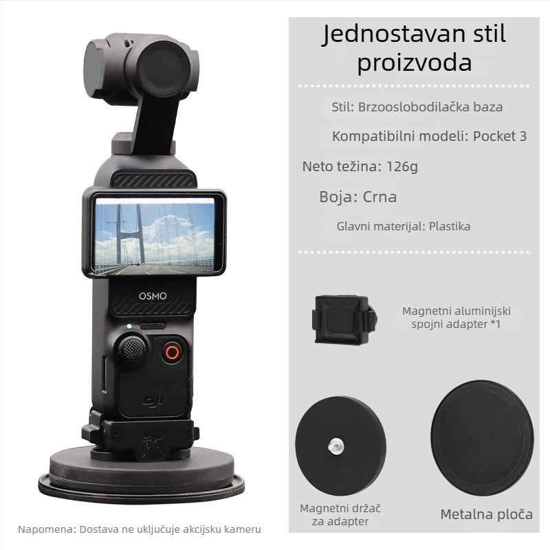 Magnetski prošireni držač adapter za DJI Pocket 3 s bazom na stolnu podlogu i usisnom čašom automobila (Materijal: aluminijska legura + silikon; Marka: Strange leaves; Kompatibilnost: DJI Pocket 3)