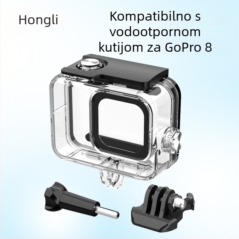 GoPro 8 vodootporno kućište, materijal akrilno-PC, dubina 45 m, s ispisanim logotipom, kompletan set