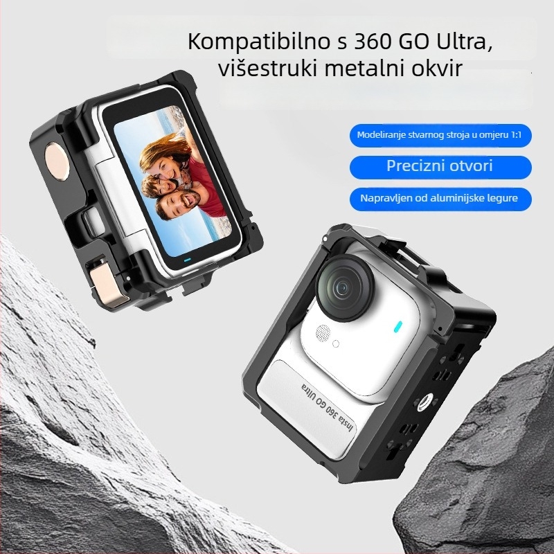 Aluminijski zaštitni omotač za okvir za Insta360 GO Ultra s metalnim Cold Shoe-om