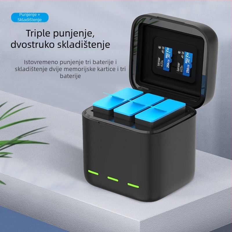GP13 Kutija za pohranu i punjenje za GoPro HERO13 – Silikon/PC kućište, 3-pozicijski punjač, Uključuje punjač, bateriju i podatkovni kabel
