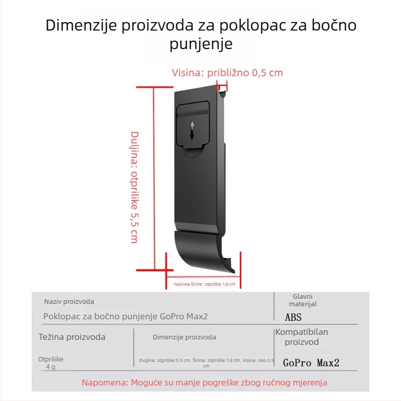 GoPro MAX2 kućište baterije sa bočnim otvaranjem, zaštita od prašine i za punjenje, silikon+ABS