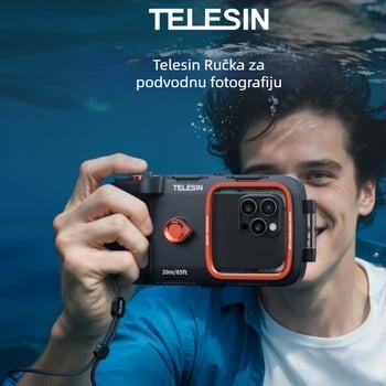 Telesin podvodni držač za fotografiranje mobitela s Bluetooth vodootpornim kućištem, model P4-WTP-06, za telefone s direktnim zaslonom do 7 inča, materijal ABS/PC/aluminijska legura, vodootporno do 20 m