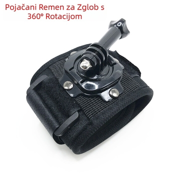 GoPro narukvica za zapešće s 360° rotacijom, široka i debela; Materijal: PC + poliester; Kompatibilno s GoPro Hero serijom; Uključuje narukvicu i dugi vijak