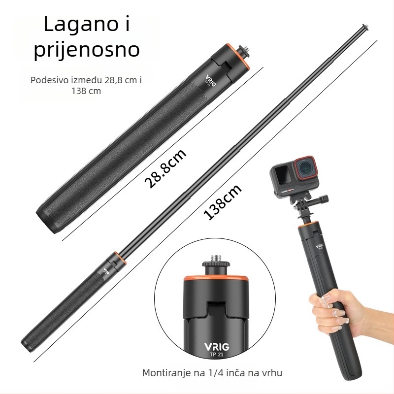 Vrig Selfie Štap za Akcijske Kamere TP-21 – Univerzalno za Sportske Kamere, Plastični