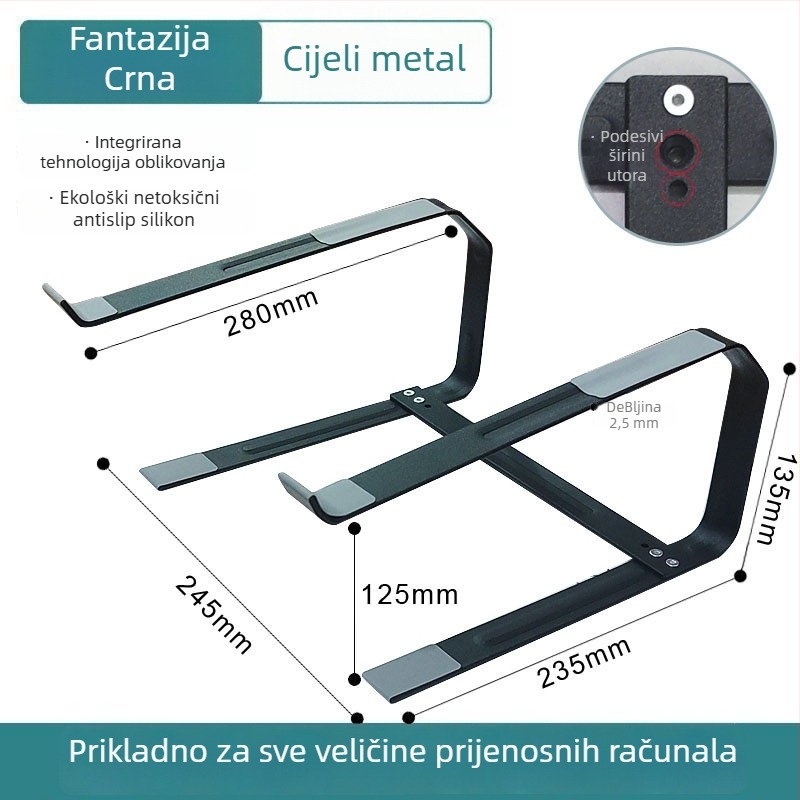 Stalak za notebook, dvostruko vertikalno hlađenje, potpuno metalni čvrsti stolni stalak, aluminijska legura, model 20231207