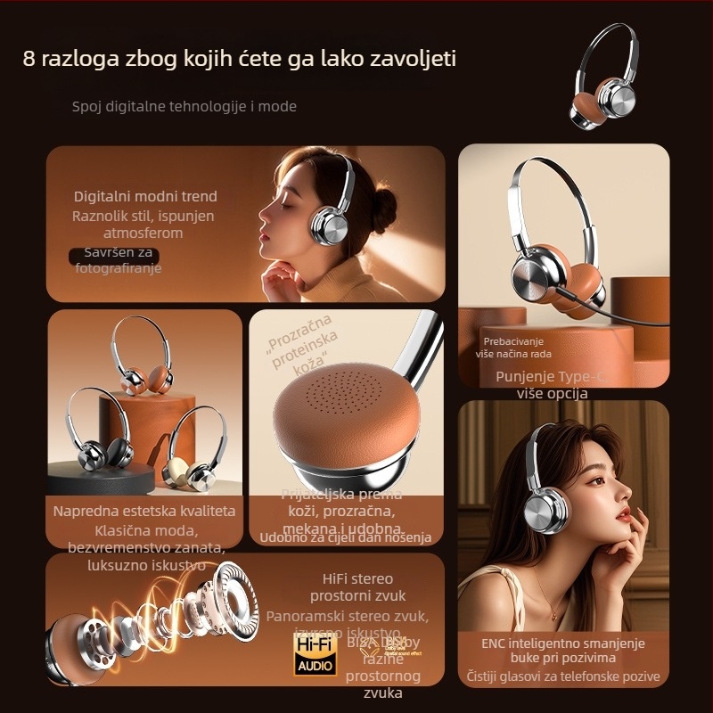 Retro stil over-ear Bluetooth slušalice s aluminijskim kućištem, Bluetooth 5.0, domet 10 m, trajanje baterije preko 8 sati, IPX4