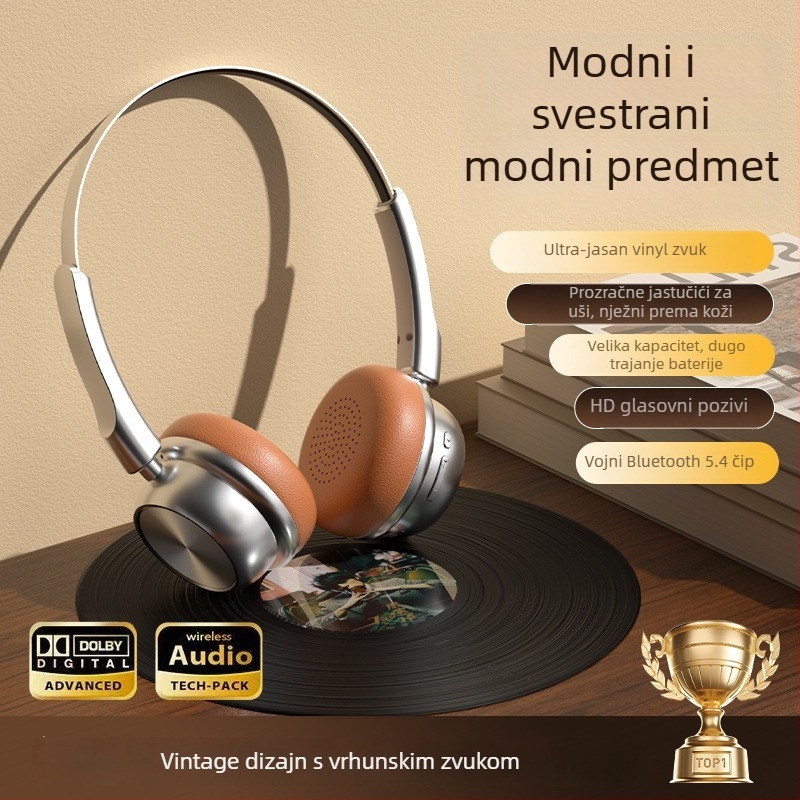 Retro stil over-ear Bluetooth slušalice s aluminijskim kućištem, Bluetooth 5.0, domet 10 m, trajanje baterije preko 8 sati, IPX4