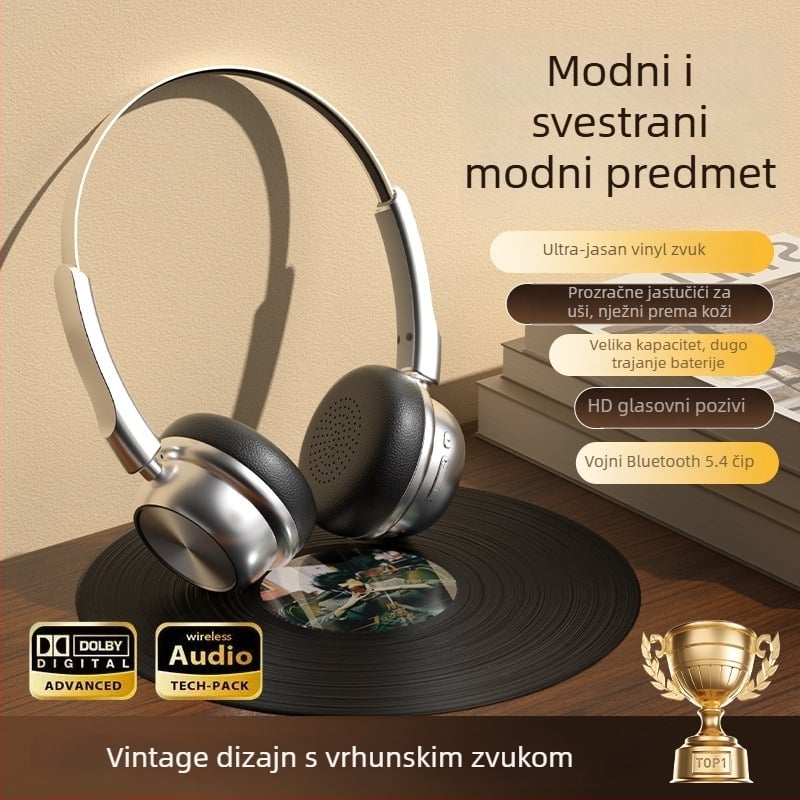 Retro stil over-ear Bluetooth slušalice s aluminijskim kućištem, Bluetooth 5.0, domet 10 m, trajanje baterije preko 8 sati, IPX4