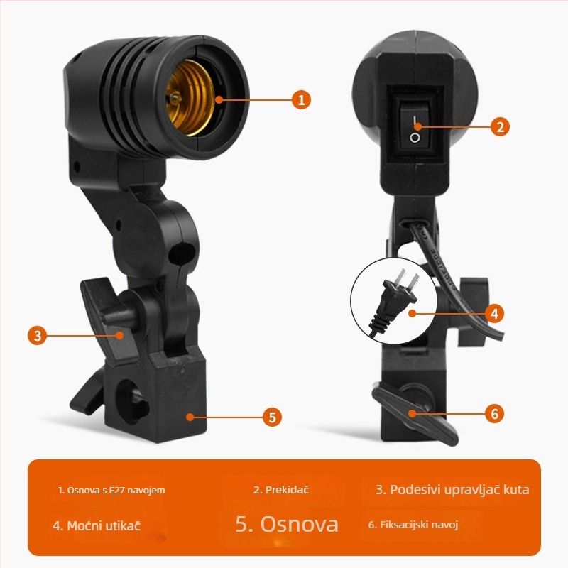 E27 držač lampe s otvorom za kišobran za fotografijsko svjetlo, uređaj za mekano svjetlo, materijal plastika, nosivost 2-5 kg, model E27