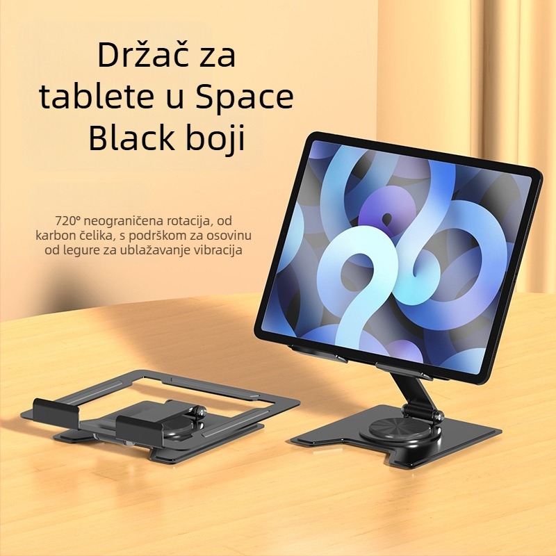 Metalni stalak za tablet, sklopivi, 360° rotacija, otvoren dizajn odvoda topline, protuklizna podloga