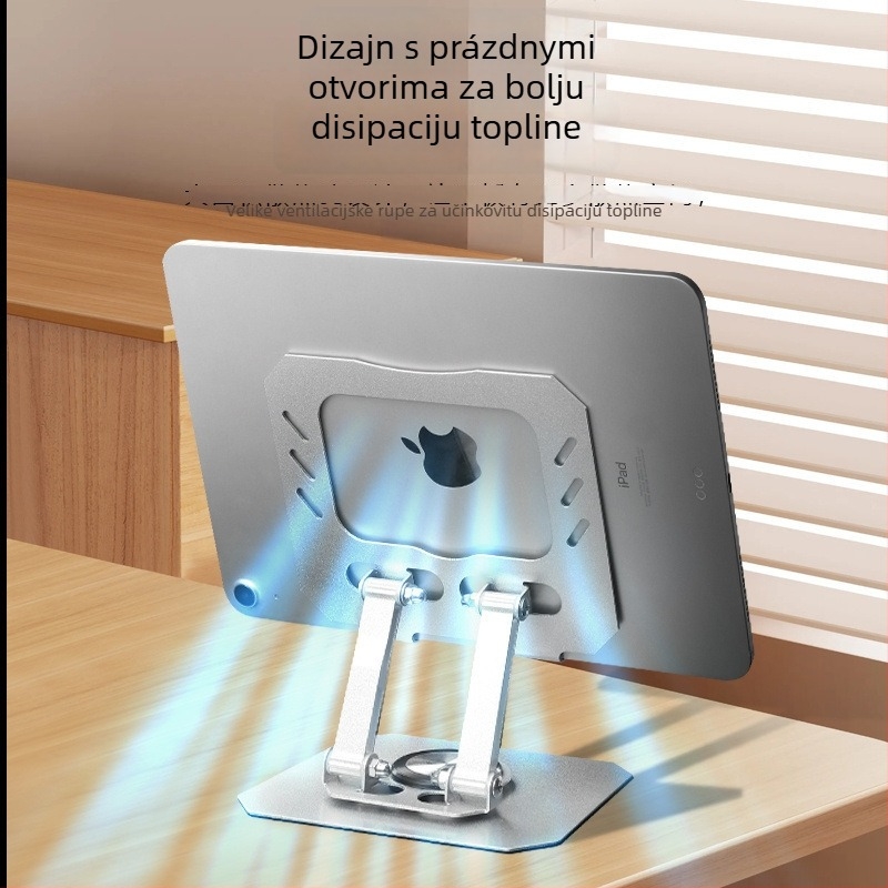 Stojalo za tablet s 360° rotacijom, sklopiva aluminijska baza, prilagodljiva visina za radnu površinu, kompatibilno s iPadom, prijenosna rashladna podloga