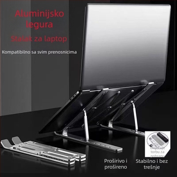 Stalak za laptop od aluminijske legure, proširena trokraka sklopiva baza za hlađenje i podizanje, kompatibilan s laptopima i tabletima