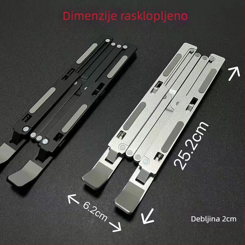 Stalak za laptop od aluminijske legure, proširena trokraka sklopiva baza za hlađenje i podizanje, kompatibilan s laptopima i tabletima