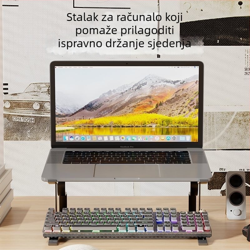 Povišeni stolni držač od karbonskog čelika sa rotirajućim držačem za tipkovnicu i bazom za hlađenje prijenosnog računala