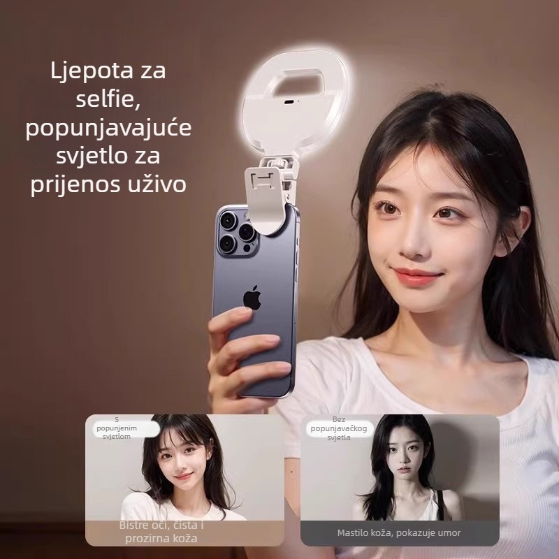 Profesionalno rasvjetno osvjetljenje za fotografiju za mobitel s fill lightom za selfie — 220V, ispod 10W, domet 5 m, jačina svjetla podesiva, potreban vanjski napajanje