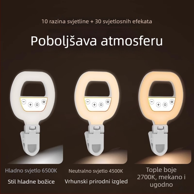 Profesionalno rasvjetno osvjetljenje za fotografiju za mobitel s fill lightom za selfie — 220V, ispod 10W, domet 5 m, jačina svjetla podesiva, potreban vanjski napajanje