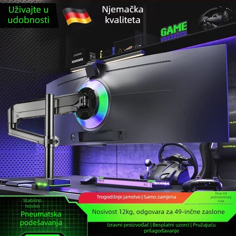 Stalak za monitor s plinskom oprugom, rotirajućim mehaničkim rukom, stolni nosač, bez bušenja