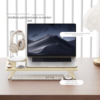 Stalak za laptop i monitor s prostorom za pohranu tipkovnice, sklopiva čelična baza i podloga za stol
