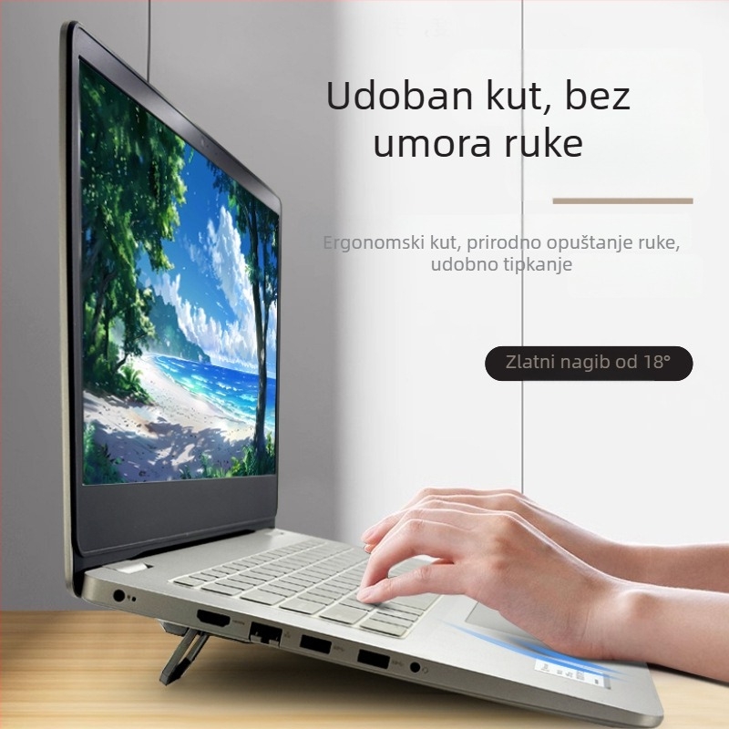 Metalna sklopiva podrška za laptop za povećanje visine i hlađenje, težina 105 g, kompatibilna s tabletima i telefonima